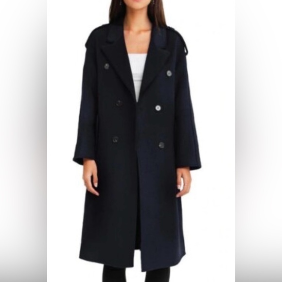 Belle & Bloom Jackets & Blazers - 100 % Wool Dark Navy Double-Breasted Women's Trench Coat